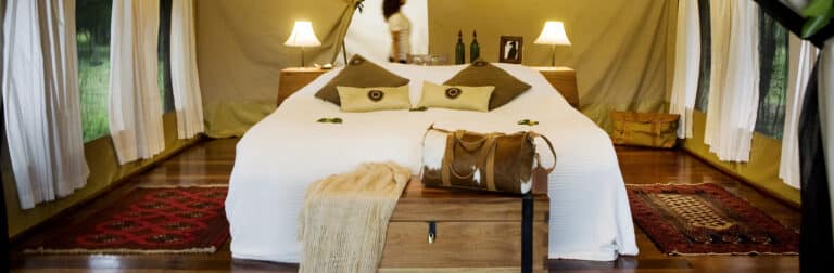 A double tent at Karen Blixen Camp in Mara North Conservancy